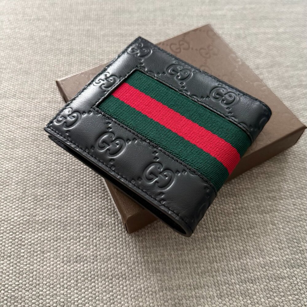 New Gucci Black Bifold with Signature WEB